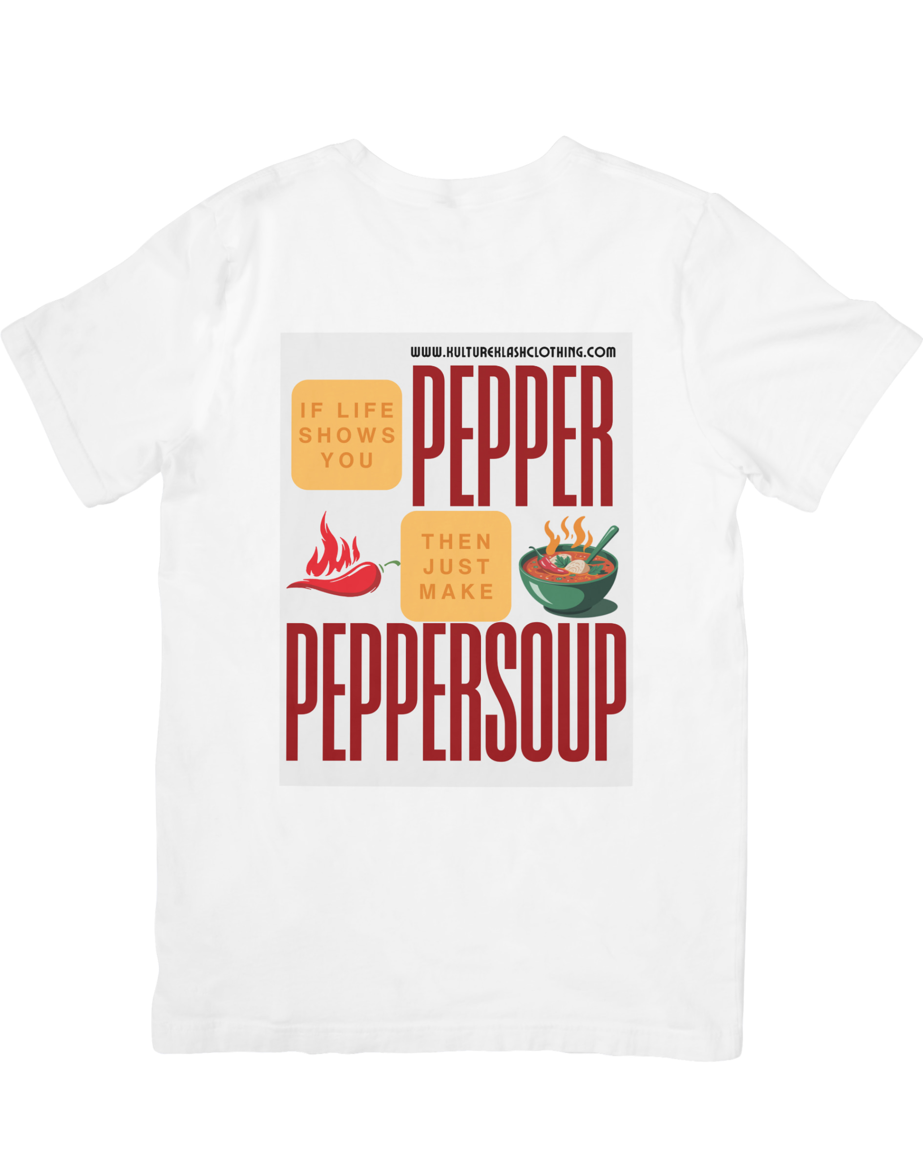 Pepper Soup graphic T-shirt with African food-inspired design, streetwear UK